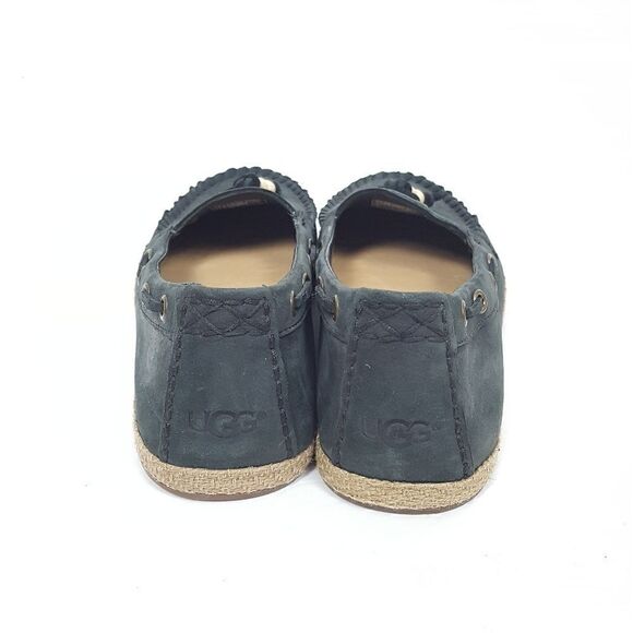 Ugg Logo Black Leather Casual Espadrille Deck Boat - Picture 4 of 7